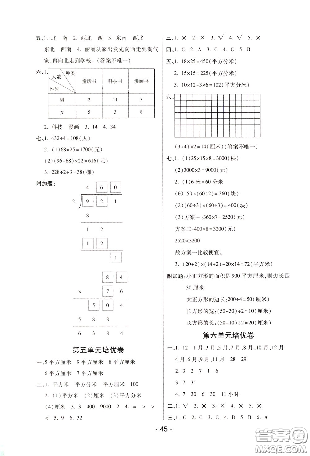 2020年黃岡同步練黃岡培優(yōu)卷數(shù)學3年級下冊RJ人教版參考答案