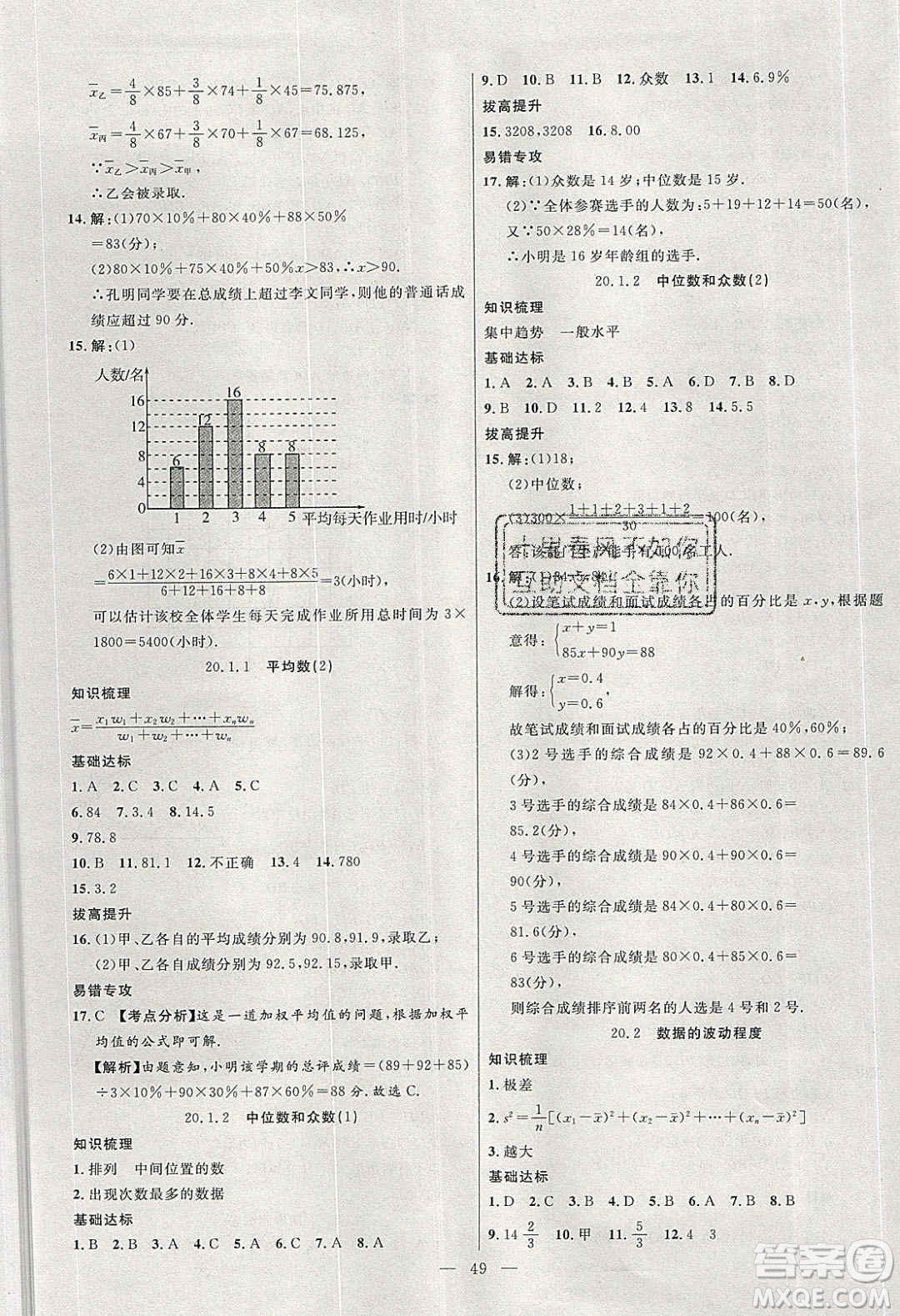 2020年春高分計(jì)劃中考版創(chuàng)新作業(yè)八年級(jí)數(shù)學(xué)下冊(cè)人教版答案