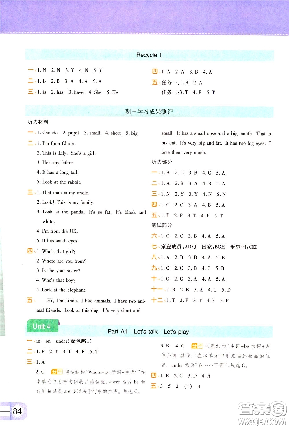 2020年黃岡同步練一日一練三年級(jí)起點(diǎn)英語(yǔ)3年級(jí)下冊(cè)PEP人教版參考答案