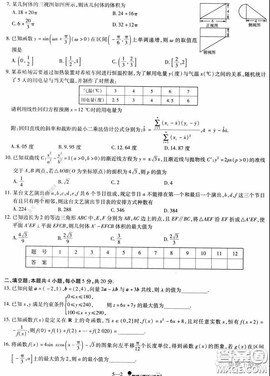 2020年天一大聯(lián)考高考全真模擬卷五理科數(shù)學(xué)試題及答案