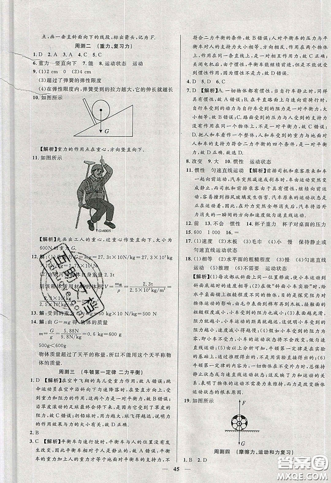 2020年春高分計(jì)劃中考版創(chuàng)新作業(yè)八年級物理下冊人教版答案