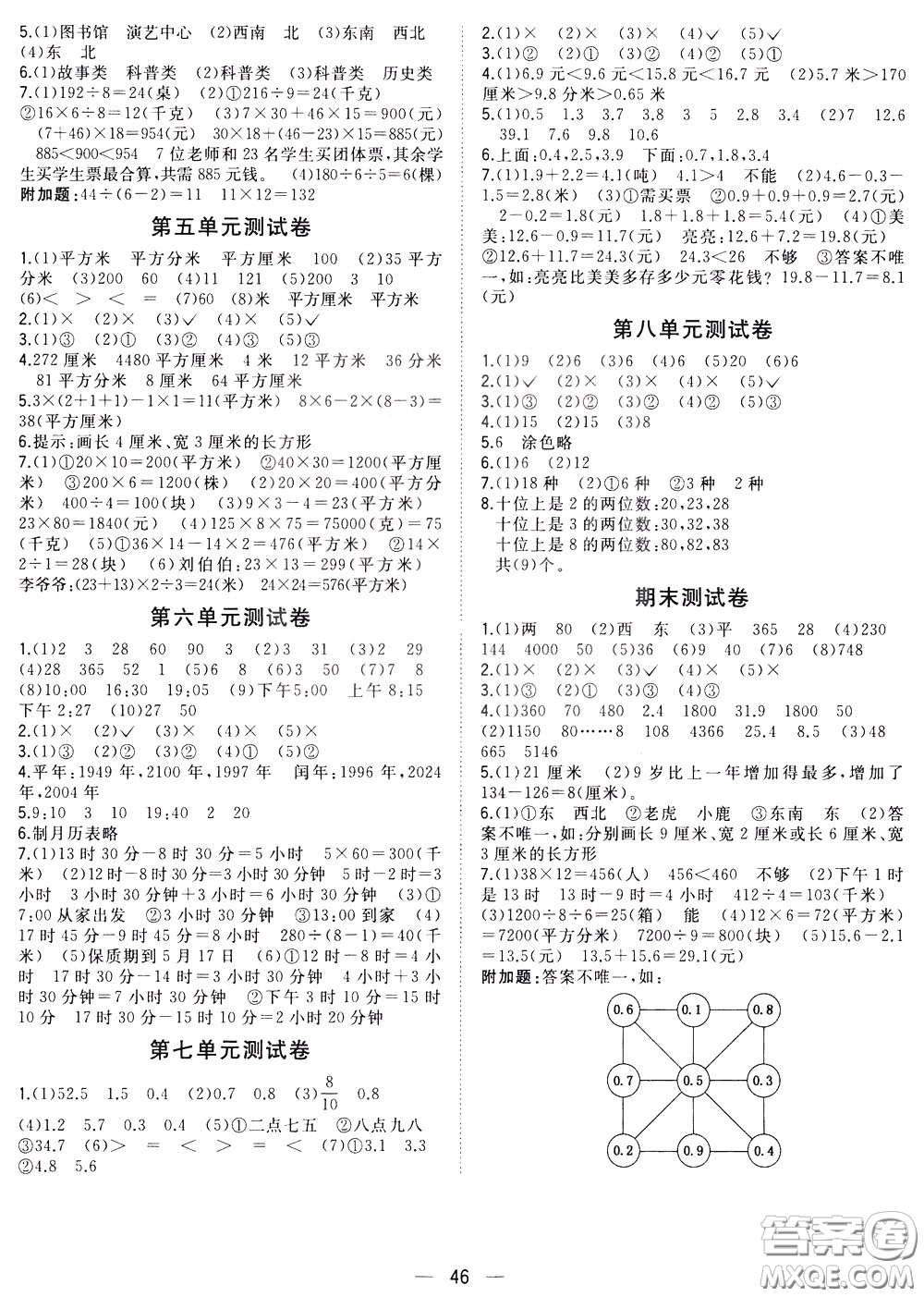 維宇文化2020年課課優(yōu)課堂小作業(yè)數(shù)學三年級下冊R人教版參考答案