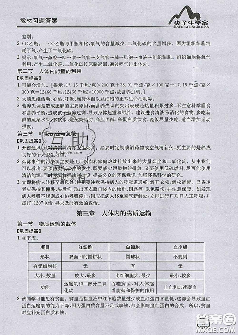 吉林人民出版社2020春尖子生學(xué)案七年級生物下冊濟南版答案