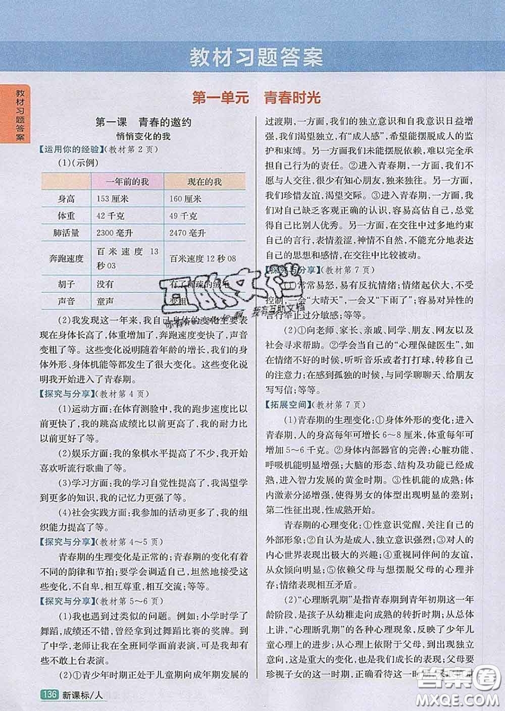 吉林人民出版社2020春尖子生學(xué)案七年級道德與法治下冊人教版答案