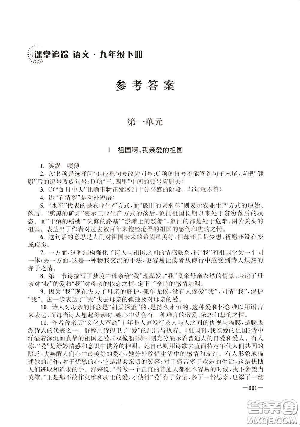 2020年課堂追蹤九年級(jí)下冊(cè)語(yǔ)文參考答案