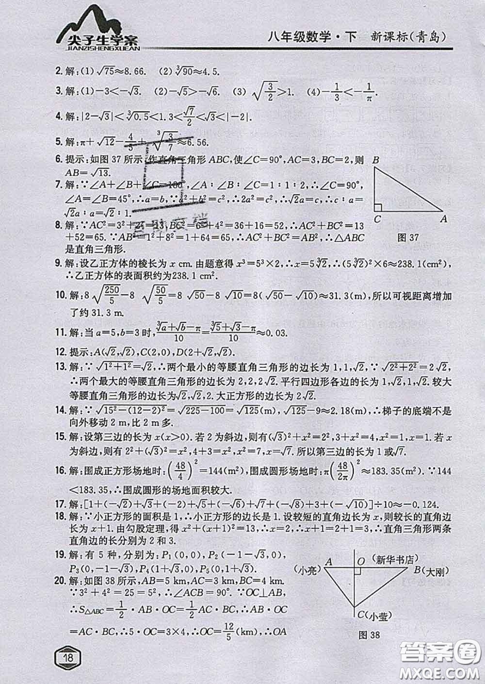 吉林人民出版社2020春尖子生學(xué)案八年級(jí)數(shù)學(xué)下冊(cè)青島版答案