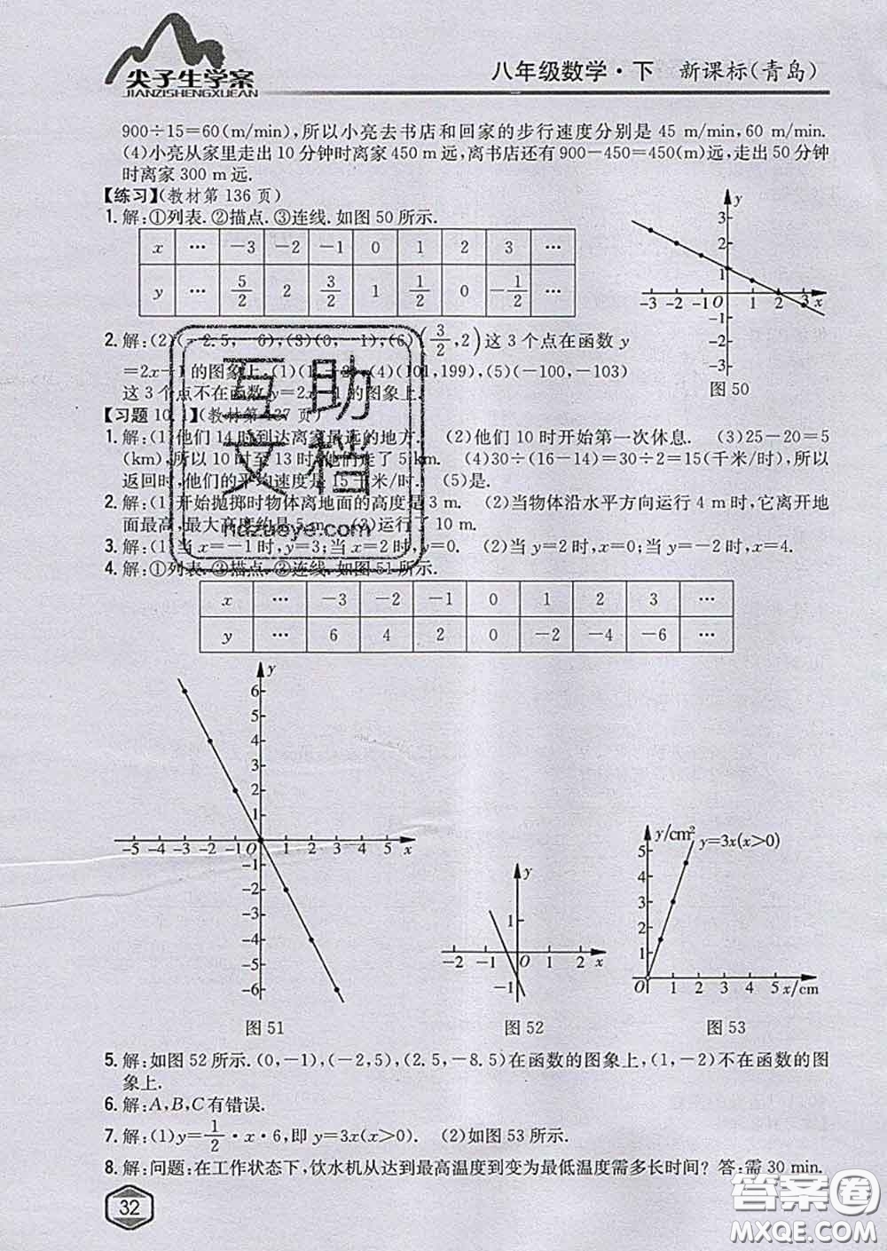 吉林人民出版社2020春尖子生學(xué)案八年級(jí)數(shù)學(xué)下冊(cè)青島版答案