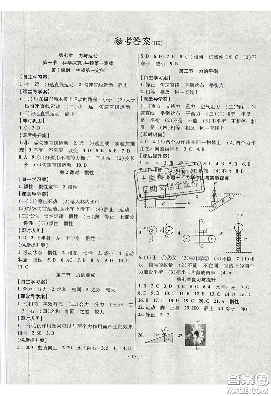 2020課堂導(dǎo)練1加5八年級(jí)物理下冊(cè)滬科版答案