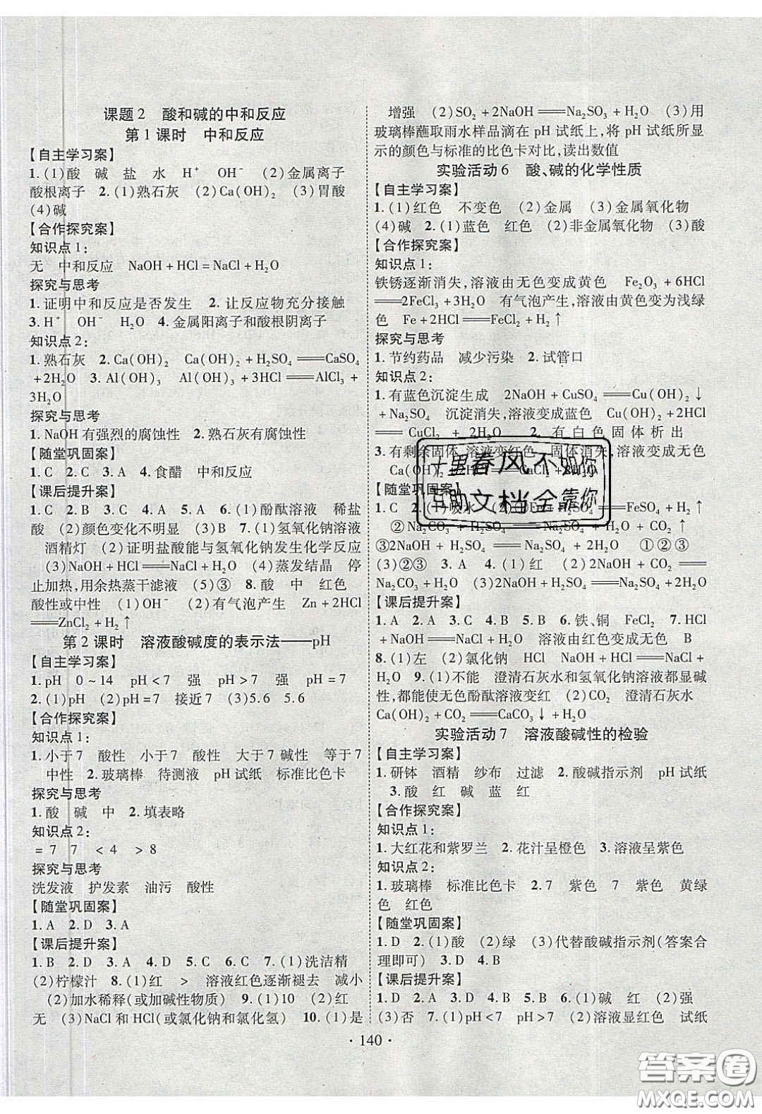 2020課堂導(dǎo)練1加5九年級化學(xué)下冊人教版答案