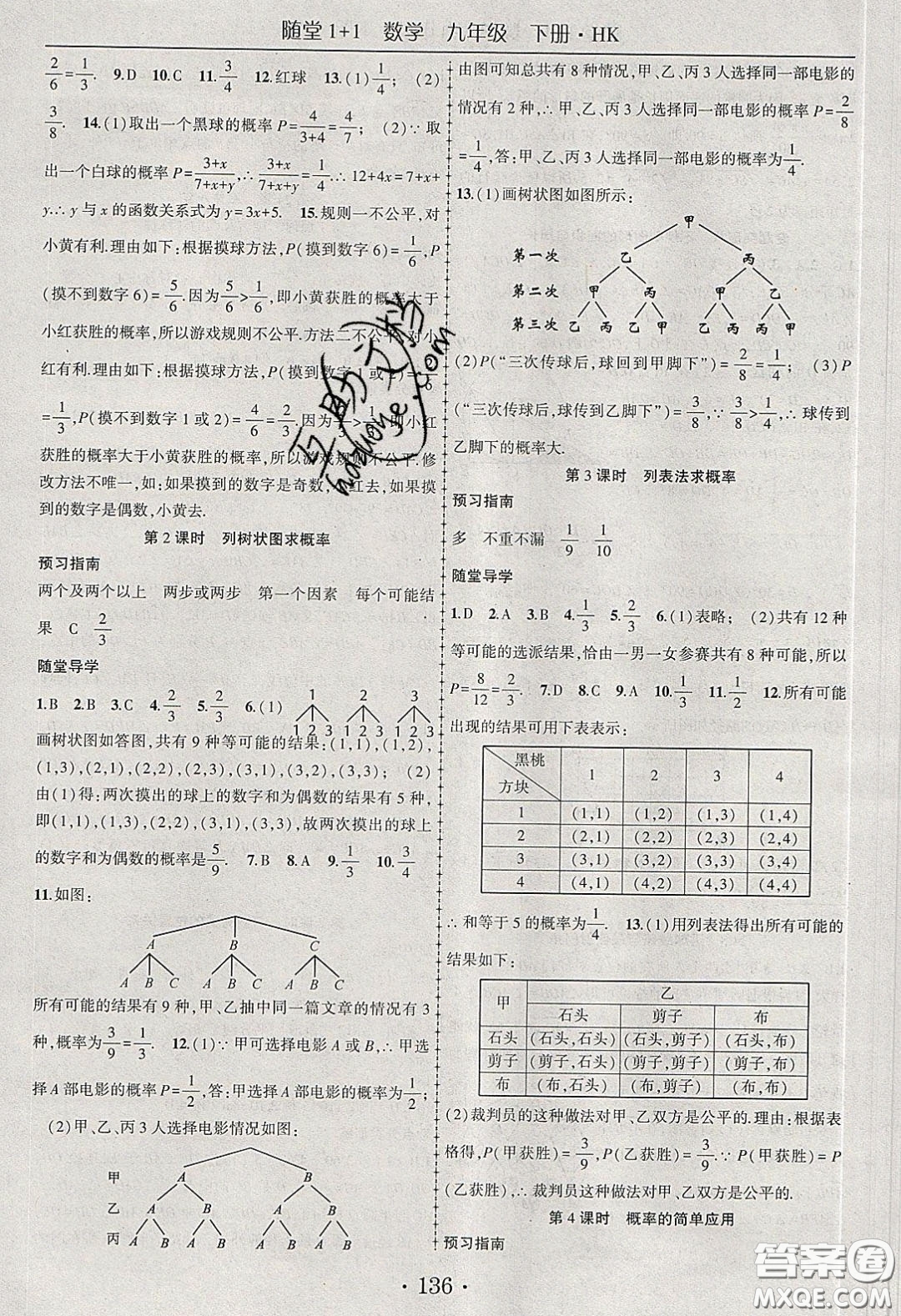 海韻圖書2020年春隨堂1+1導練九年級數(shù)學下冊滬科版答案