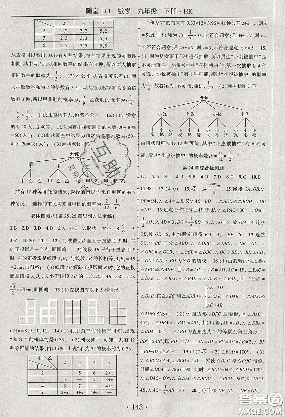 海韻圖書2020年春隨堂1+1導練九年級數(shù)學下冊滬科版答案