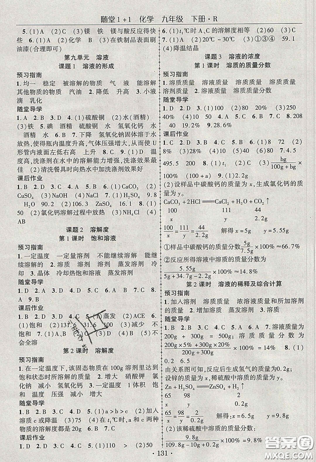 海韻圖書2020年春隨堂1+1導(dǎo)練九年級化學(xué)下冊人教版答案