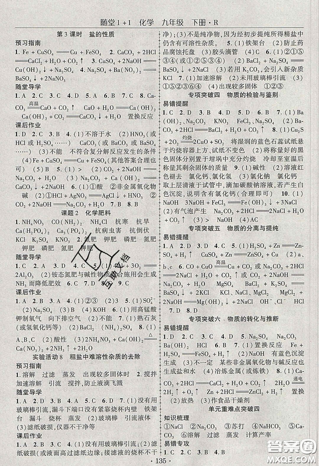 海韻圖書2020年春隨堂1+1導(dǎo)練九年級化學(xué)下冊人教版答案