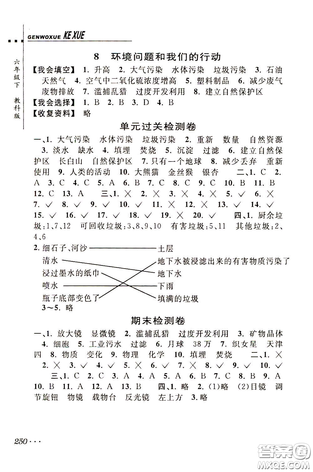 2020年跟我學(xué)科學(xué)六年級下冊J教科版參考答案