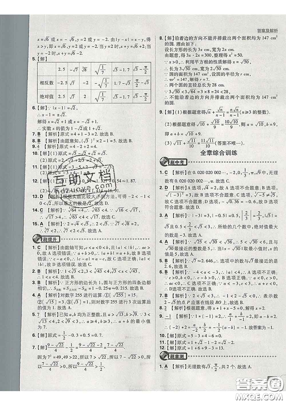 開明出版社2020春初中必刷題七年級(jí)數(shù)學(xué)下冊(cè)人教版答案