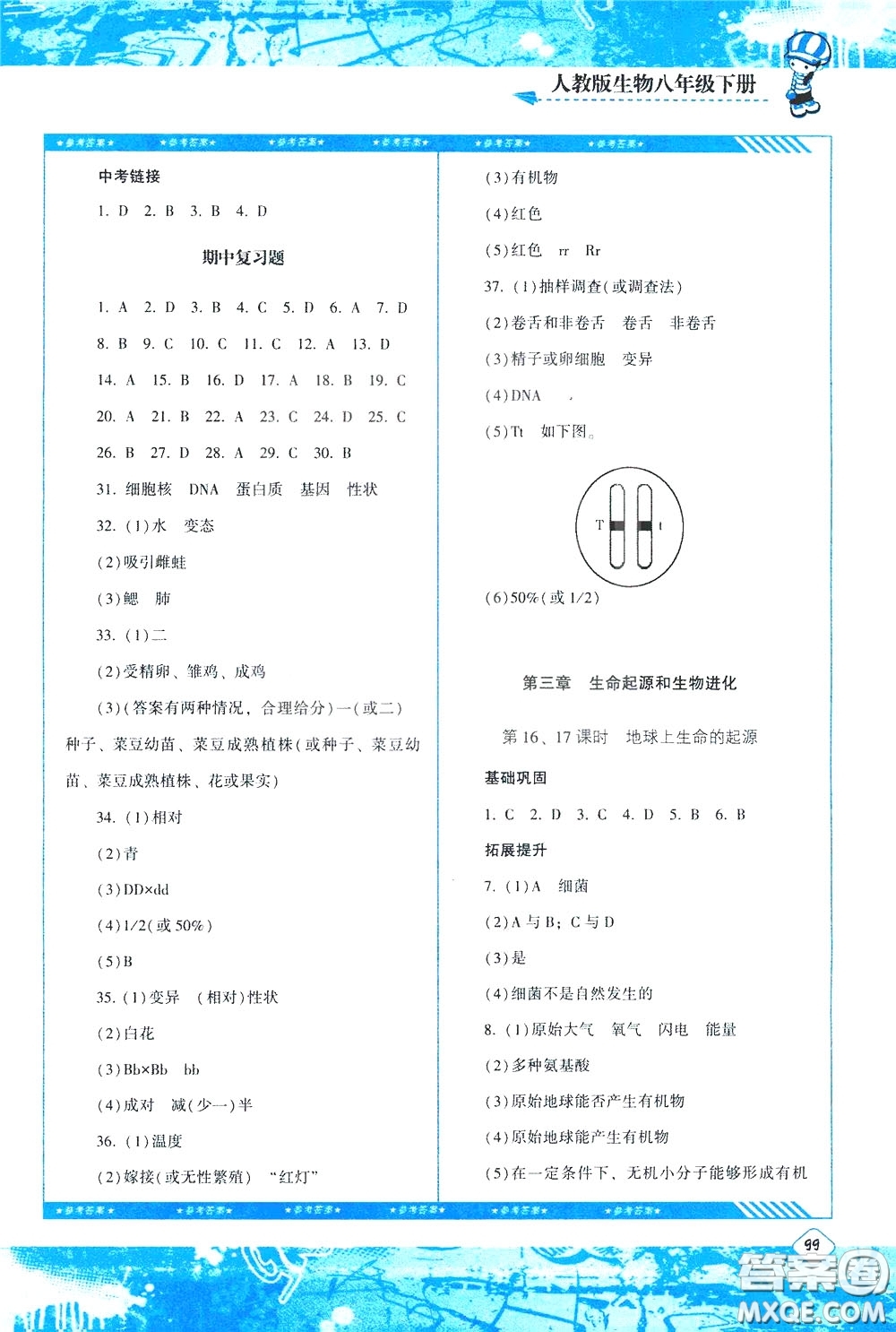 2020年課程基礎(chǔ)訓(xùn)練生物八年級下冊人教版參考答案