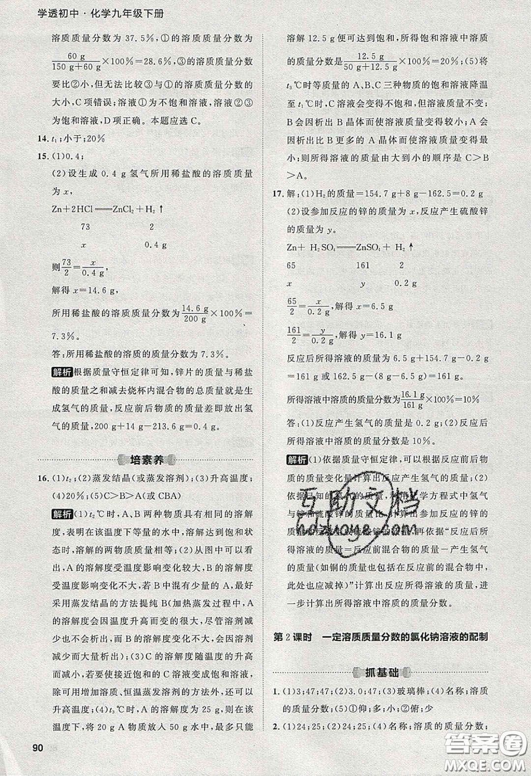 2020學(xué)透初中同步練習(xí)九年級(jí)化學(xué)下冊(cè)人教版答案