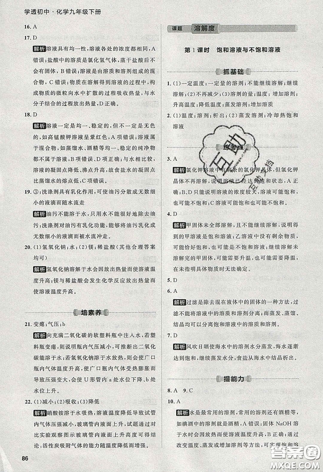 2020學(xué)透初中同步練習(xí)九年級(jí)化學(xué)下冊(cè)人教版答案