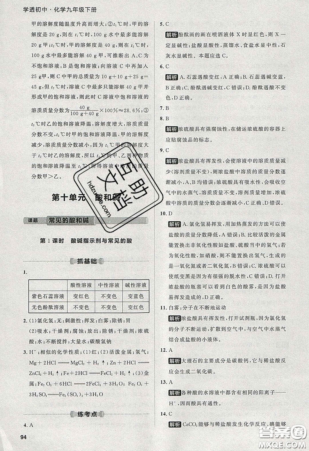 2020學(xué)透初中同步練習(xí)九年級(jí)化學(xué)下冊(cè)人教版答案