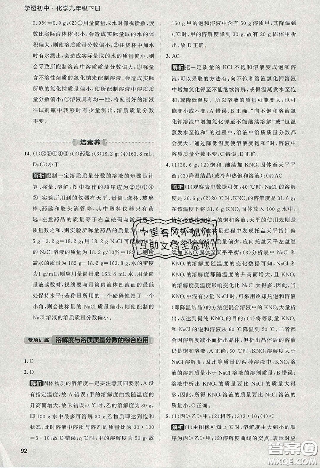 2020學(xué)透初中同步練習(xí)九年級(jí)化學(xué)下冊(cè)人教版答案