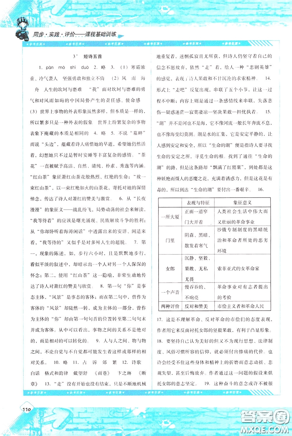 2020年課程基礎(chǔ)訓(xùn)練語文九年級下冊人教版參考答案