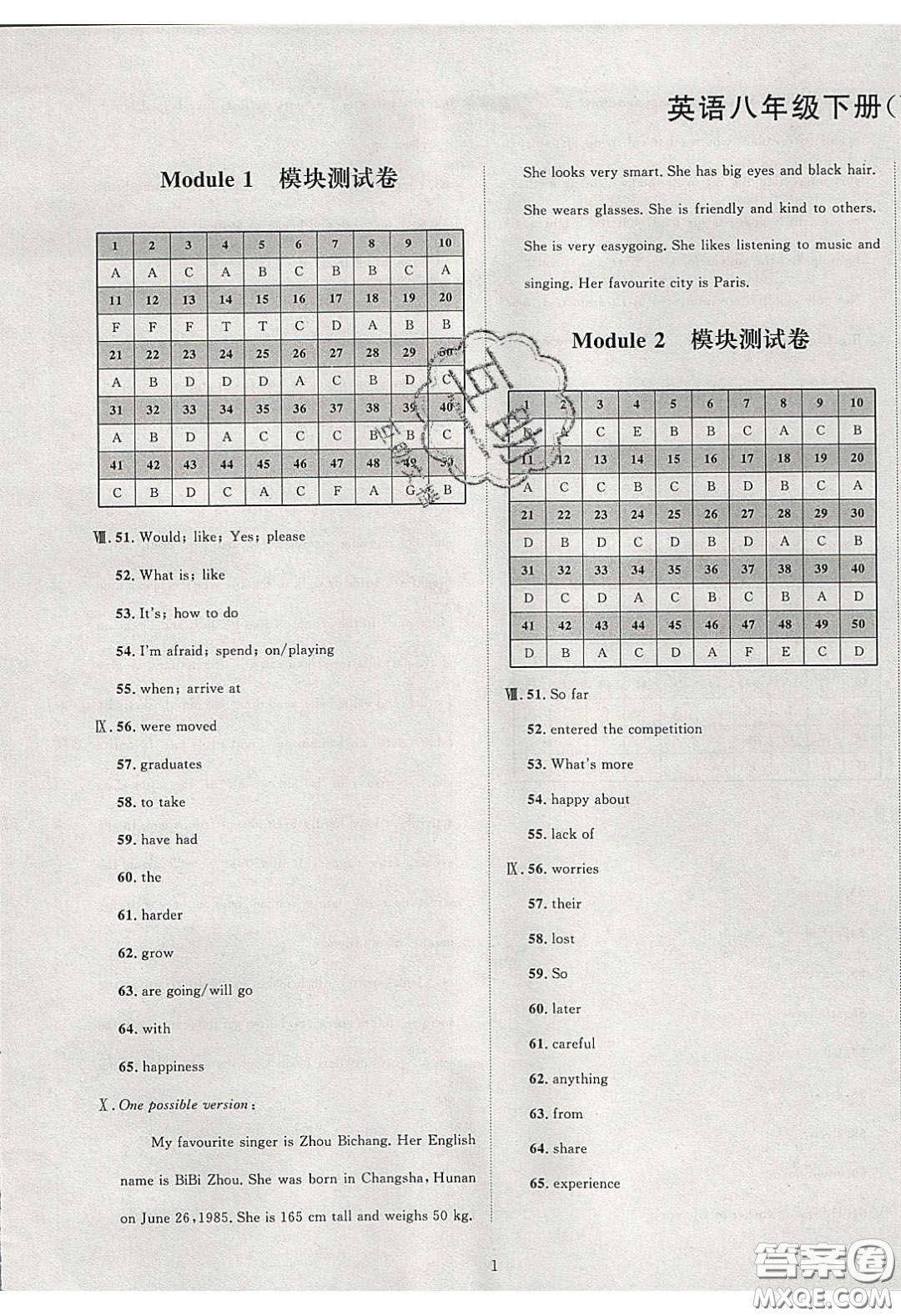 2020學透初中同步練習八年級英語下冊外研版答案