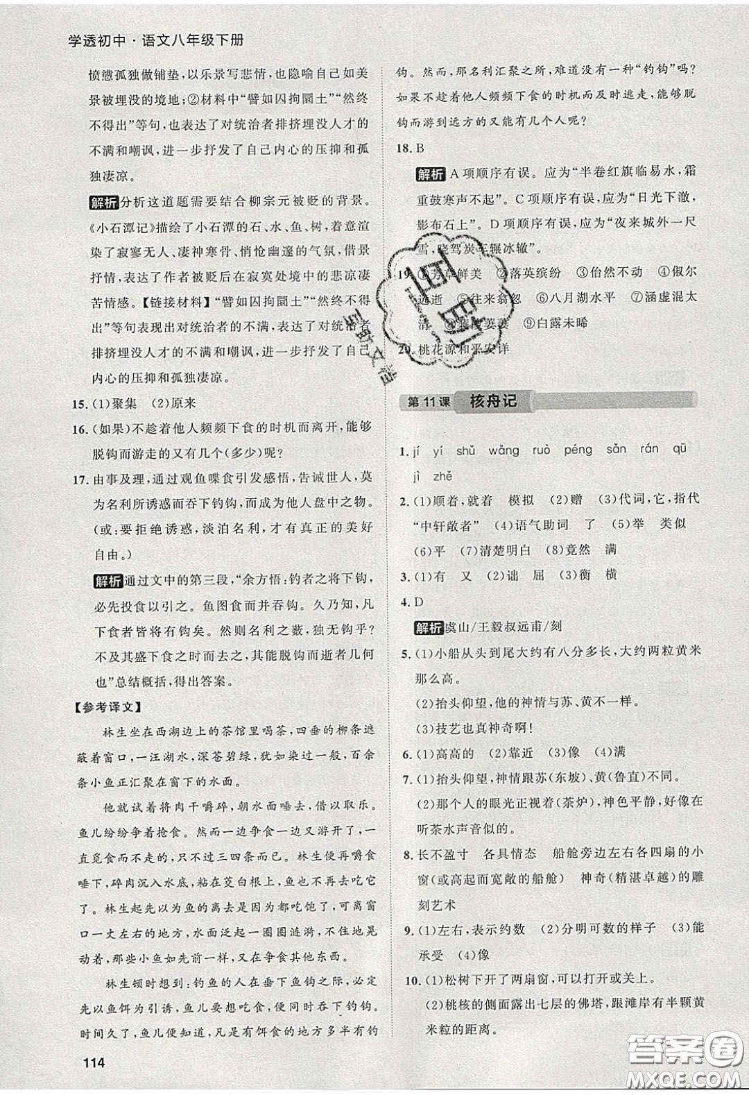 2020學(xué)透初中同步練習(xí)八年級語文下冊人教版答案