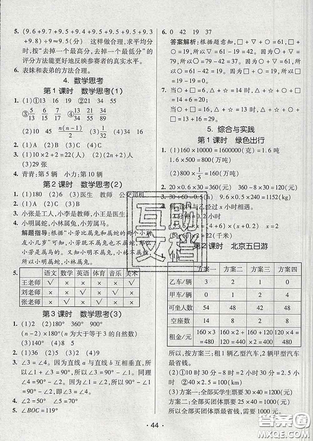 2020春同行課課100分過關(guān)作業(yè)六年級數(shù)學(xué)下冊人教版答案