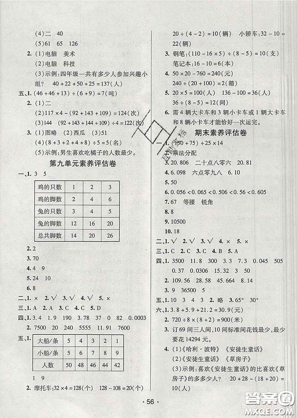 2020春同行課課100分過關(guān)作業(yè)四年級數(shù)學(xué)下冊人教版答案