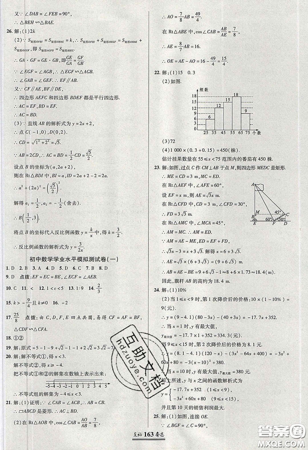 2020年見證奇跡英才學(xué)業(yè)設(shè)計(jì)與反饋九年級數(shù)學(xué)下冊人教版答案