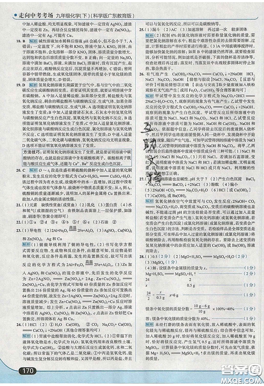 2020春走進(jìn)中考考場九年級化學(xué)下冊科粵版答案