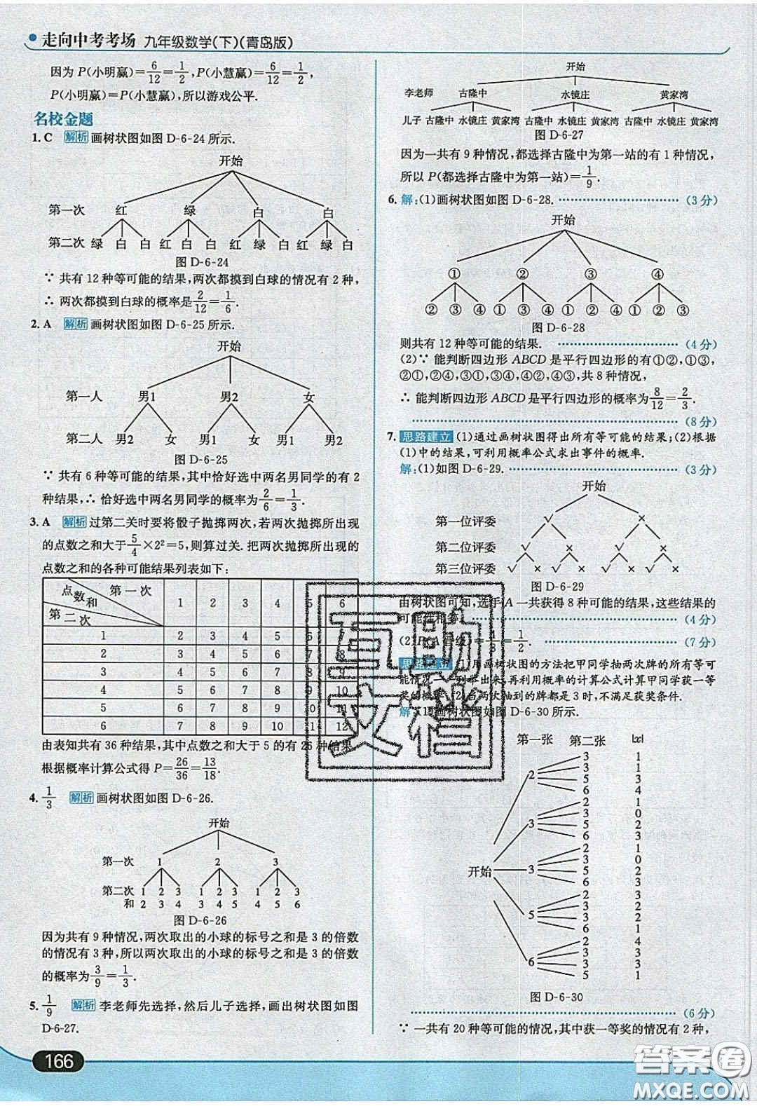 2020春走進(jìn)中考考場九年級數(shù)學(xué)下冊青島版答案