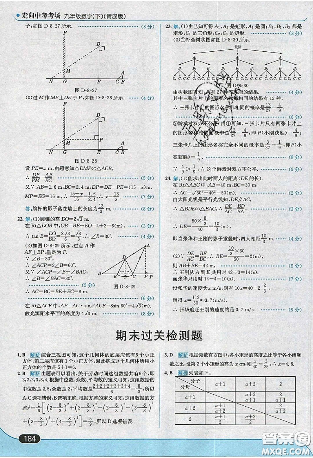 2020春走進(jìn)中考考場九年級數(shù)學(xué)下冊青島版答案