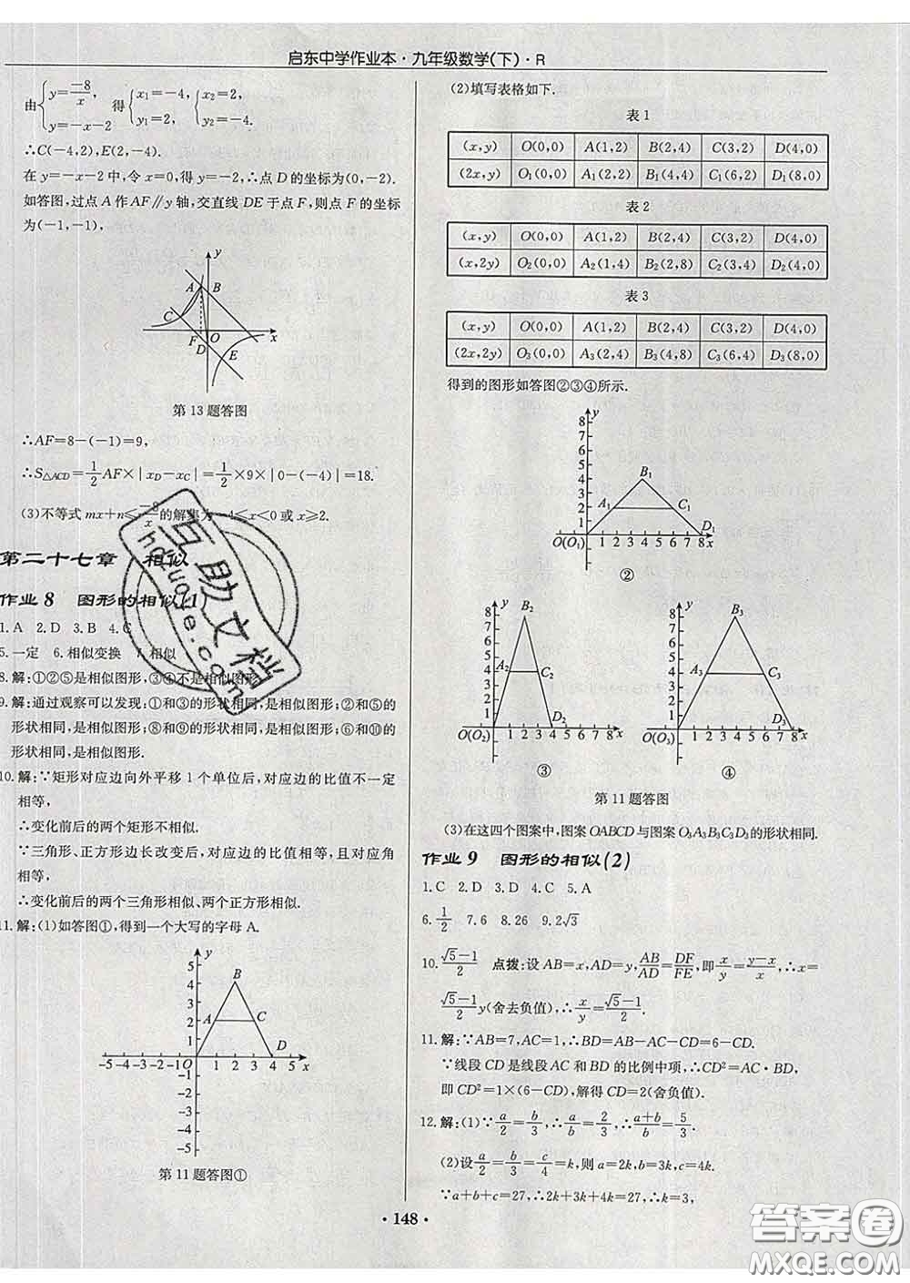 龍門書局2020新版啟東中學(xué)作業(yè)本九年級(jí)數(shù)學(xué)下冊(cè)人教版答案