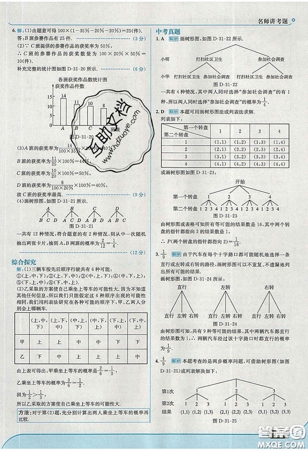 2020春走進(jìn)中考考場九年級數(shù)學(xué)下冊冀教版答案