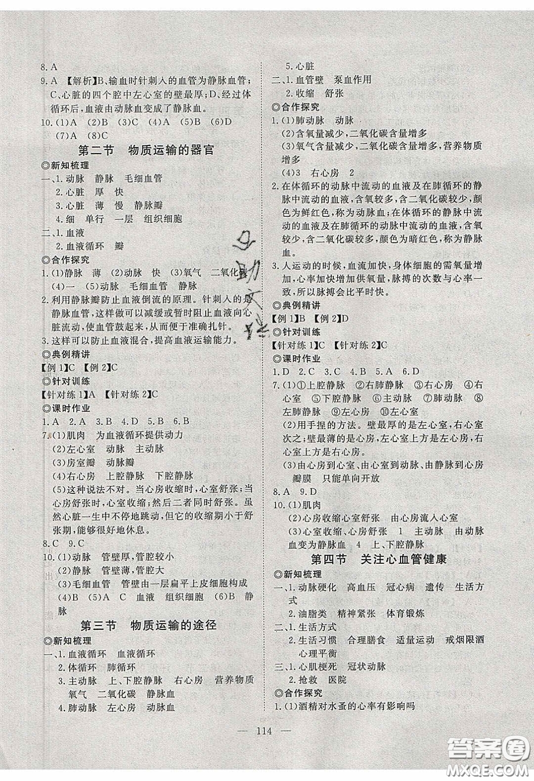 2020年351高效課堂導(dǎo)學(xué)案七年級(jí)生物下冊(cè)濟(jì)南版答案