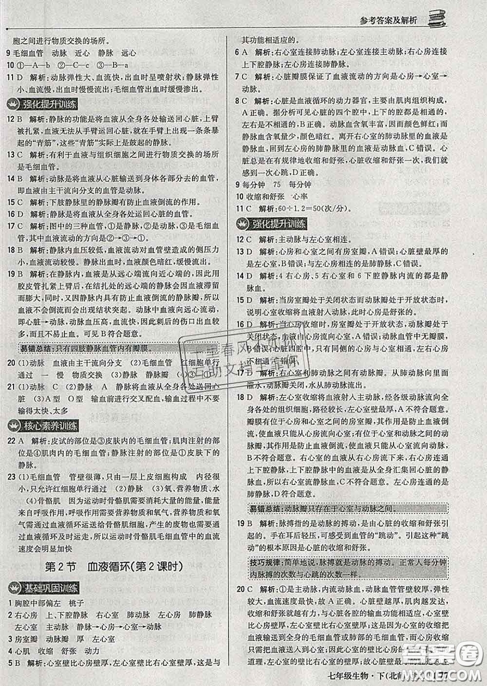 2020新版1加1輕巧奪冠優(yōu)化訓練七年級生物下冊北師版答案