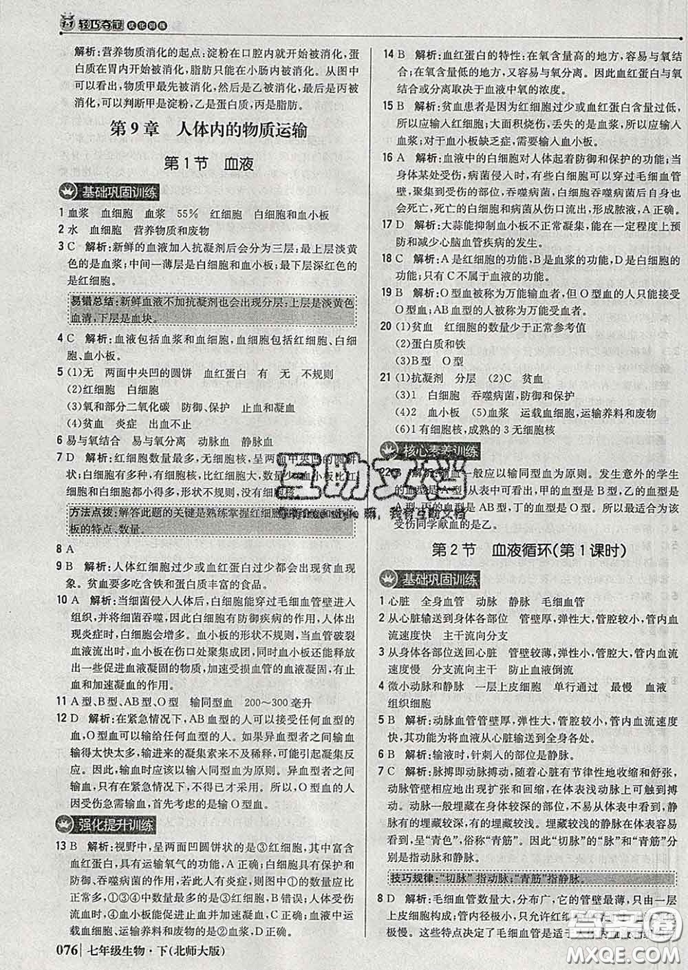 2020新版1加1輕巧奪冠優(yōu)化訓練七年級生物下冊北師版答案