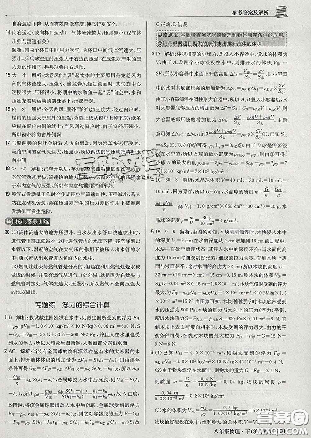 2020新版1加1輕巧奪冠優(yōu)化訓(xùn)練八年級物理下冊滬粵版答案