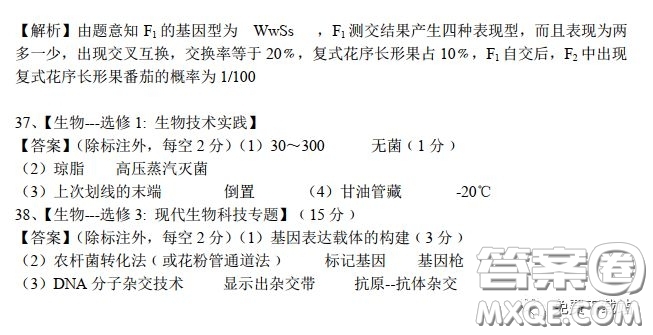 A佳教育2020年3月湖湘名校高三線上自主聯(lián)合檢測(cè)理科綜合答案