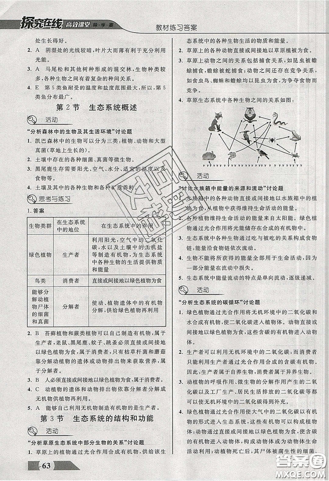 武漢出版社2020探究在線高效課堂八年級生物下冊北師大版答案