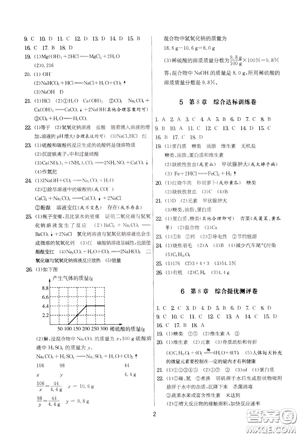 2020年實(shí)驗(yàn)班提優(yōu)大考卷化學(xué)九年級下冊SHJY蘇滬教育版參考答案