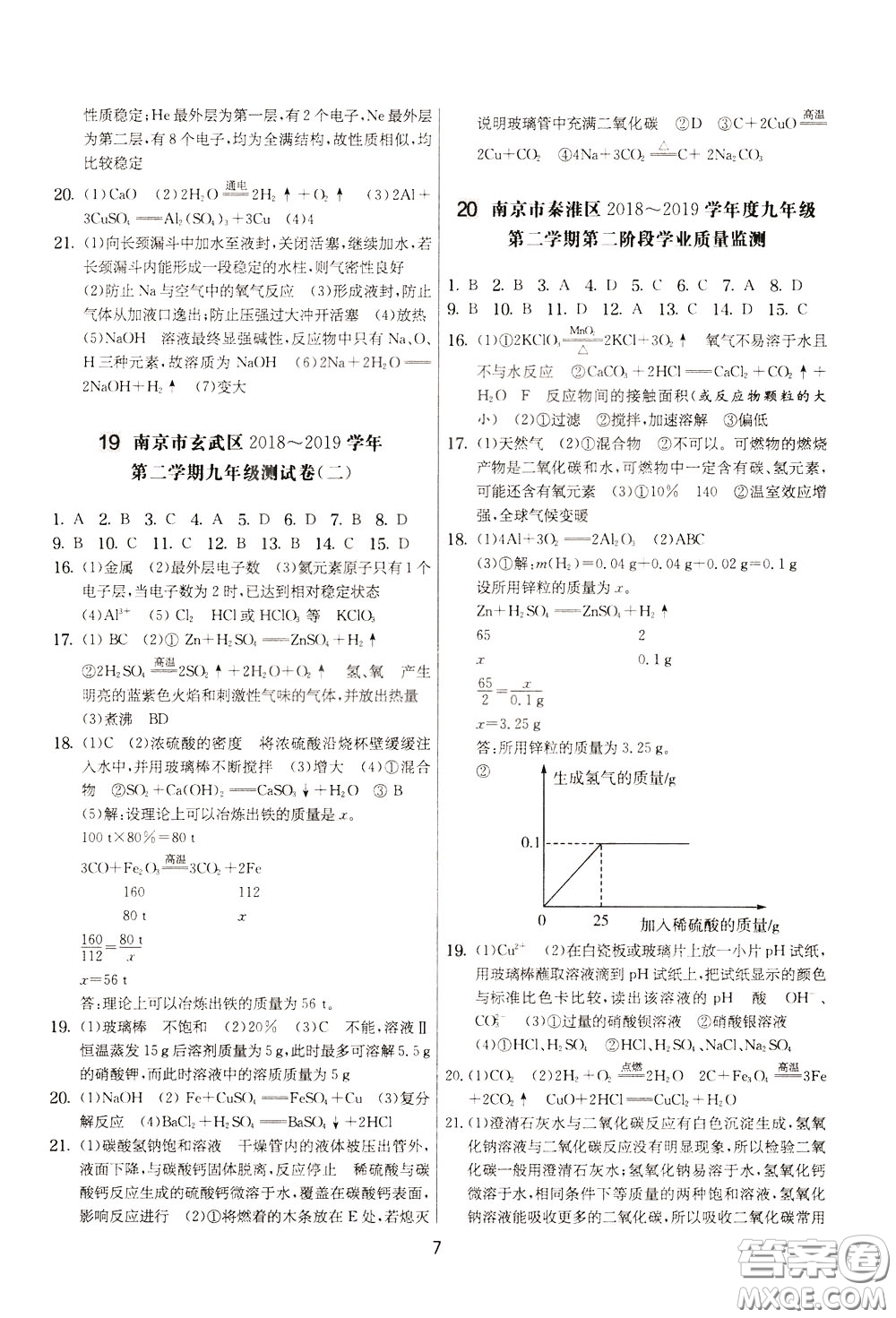 2020年實驗班提優(yōu)大考卷化學九年級下冊RMJY人民教育版參考答案