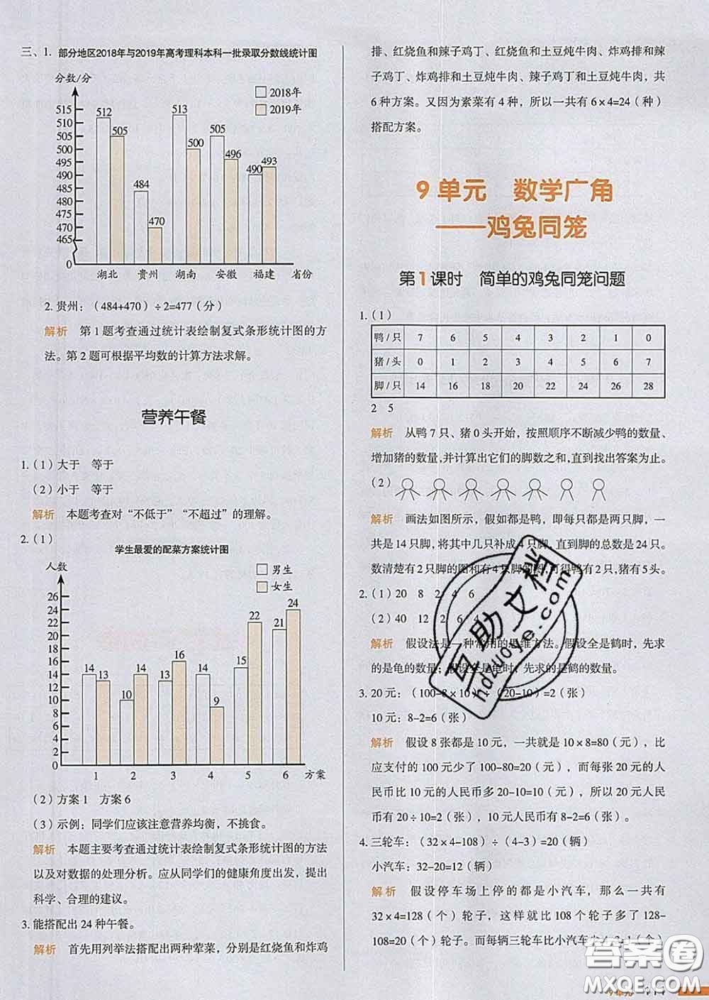 2020新版一本我愛寫作業(yè)小學(xué)數(shù)學(xué)四年級下冊人教版答案