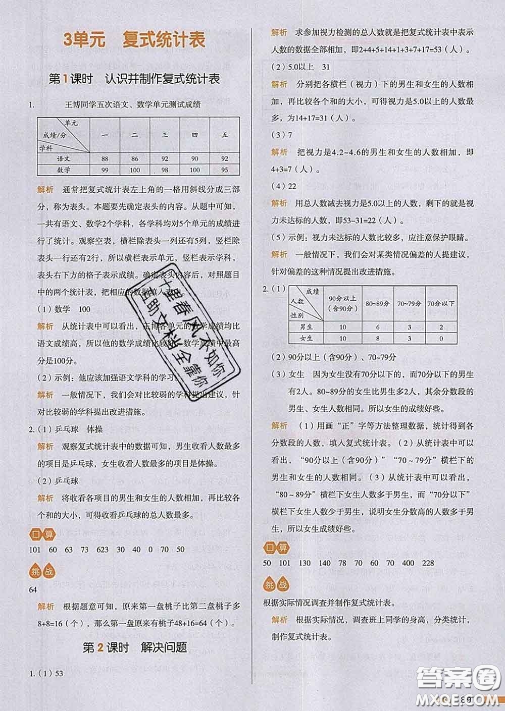 2020新版一本我愛寫作業(yè)小學(xué)數(shù)學(xué)三年級下冊人教版答案