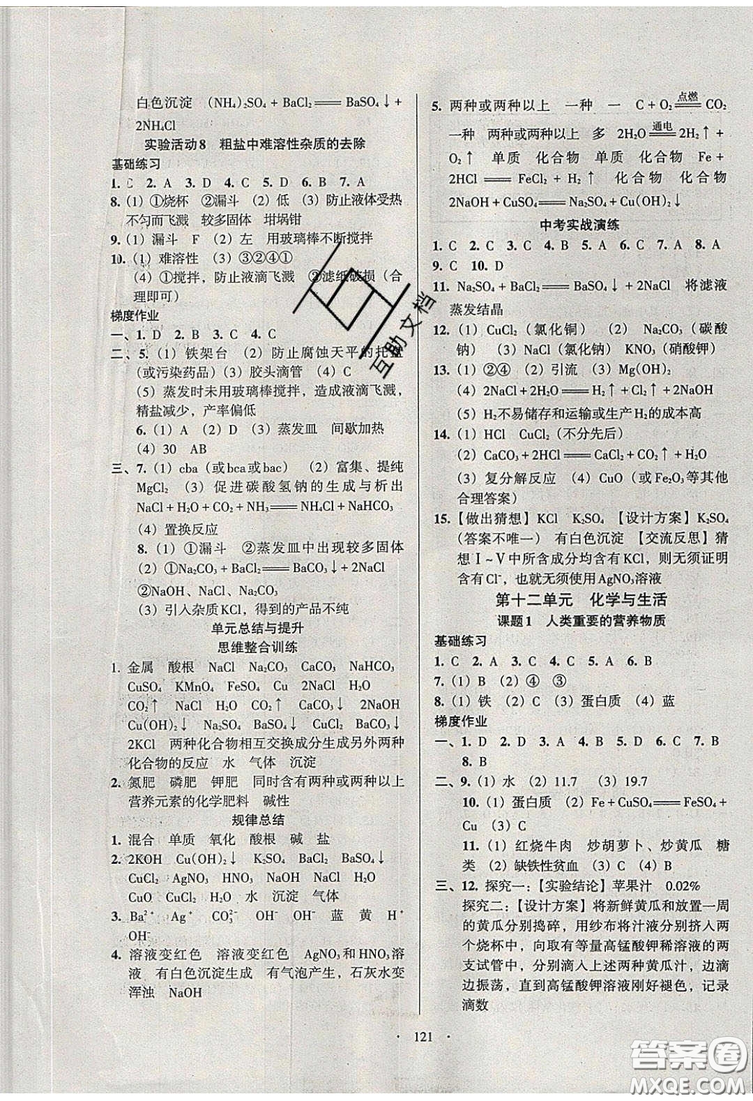 2020年53045模塊式訓(xùn)練法九年級(jí)化學(xué)下冊(cè)人教版答案