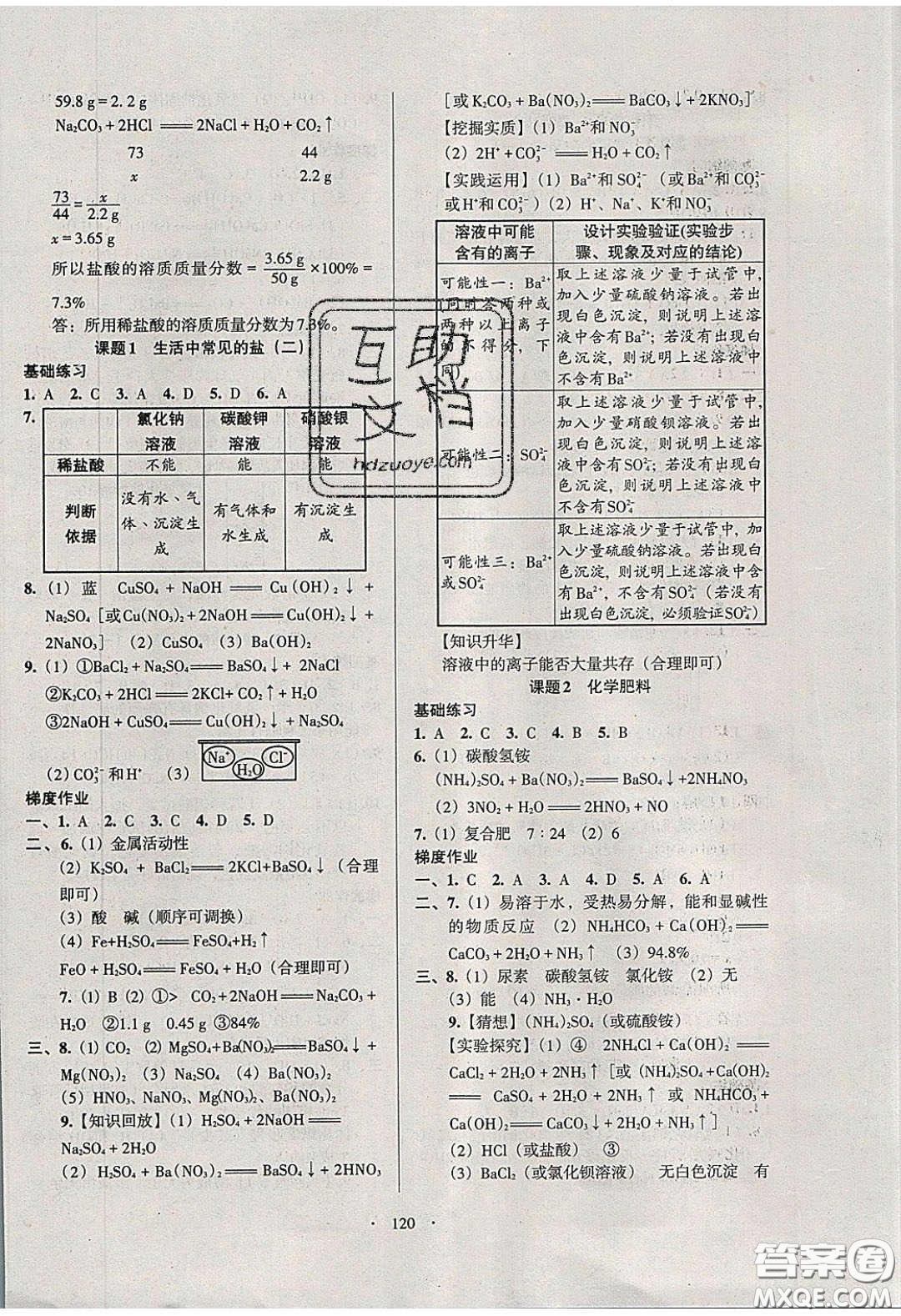 2020年53045模塊式訓(xùn)練法九年級(jí)化學(xué)下冊(cè)人教版答案