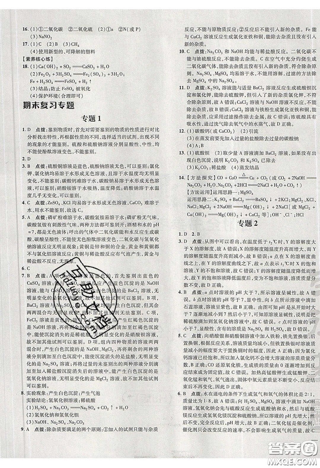 2020榮德基點(diǎn)撥訓(xùn)練九年級化學(xué)下冊滬教版答案