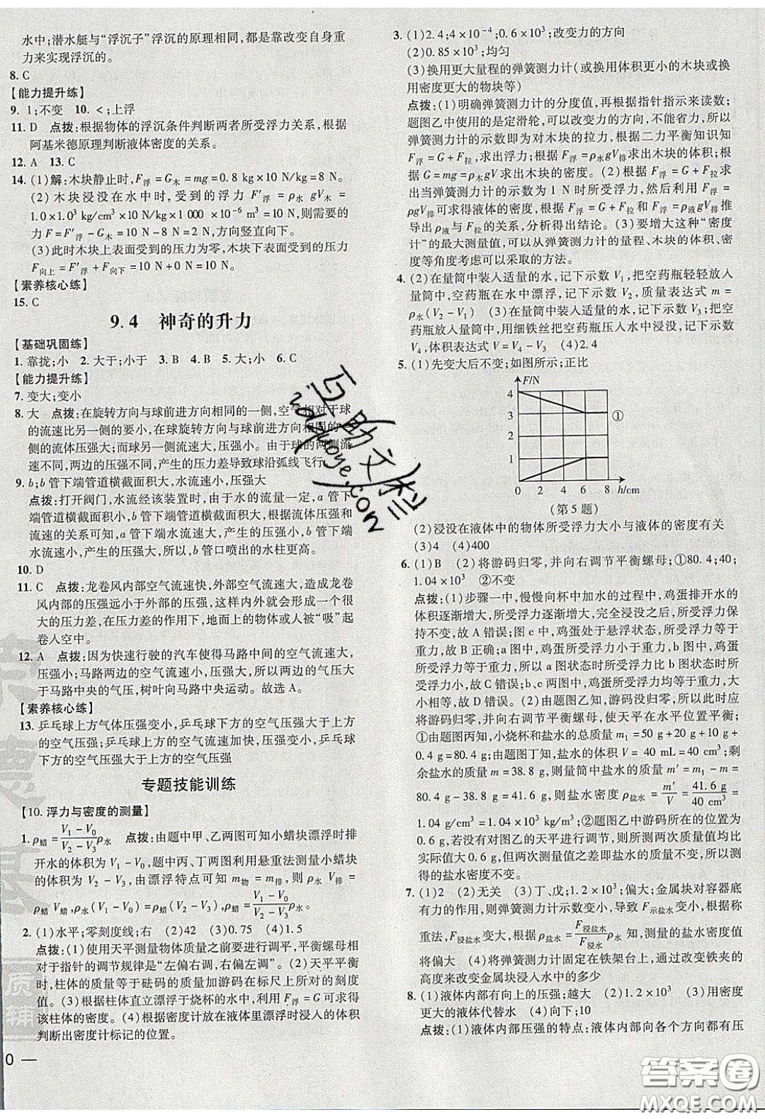 2020榮德基點(diǎn)撥訓(xùn)練八年級(jí)物理下冊(cè)滬粵版安徽專版答案