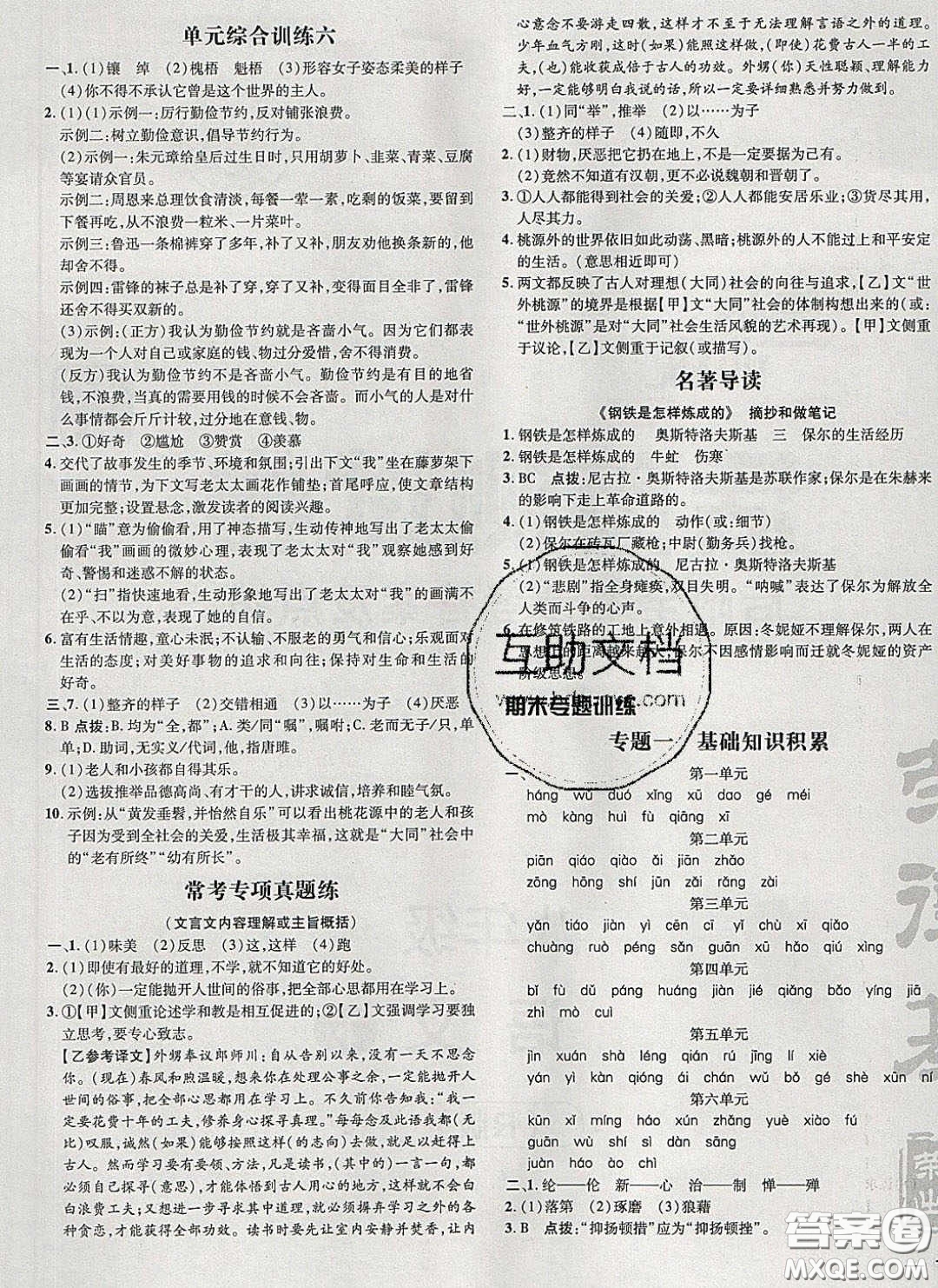 2020榮德基點(diǎn)撥訓(xùn)練八年級語文下冊人教版安徽專版答案